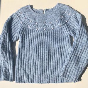 Baby-Blue Party Sweater with Pearls